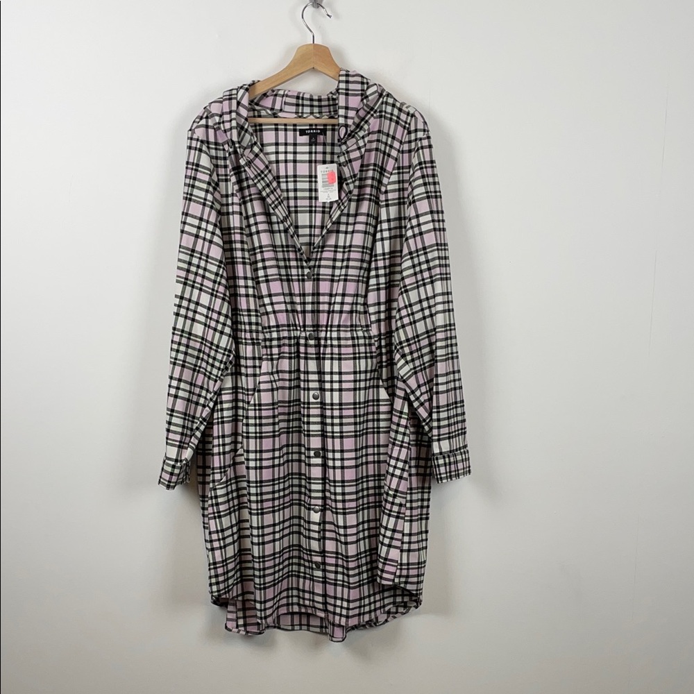 Torrid Plaid Flannel Anorak Snap Drawstring Waist Hooded 2 Pocket Women 3 Jacket